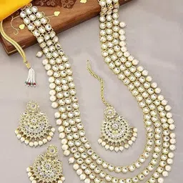 I Jewels Gold Plated Kundan Stone Studded & Beaded Jewellery Set-11