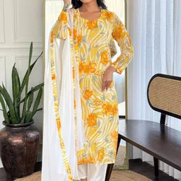 HERE&NOW Women Floral Printed Kurta with Trousers & Dupatta-image-71