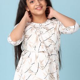 V-Mart Girls Cotton Round Neck Three-Quarter Sleeves Printed Fit & Flare Dress-image-33