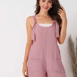 Errabelly Pink Adjustable Straps Pocketed Textured Romper-picture-27
