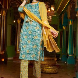HERE&NOW Women Printed Pure Cotton Kurta Sets With Dupatta-picture-26