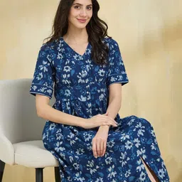 Fabindia Tropical Print Fit & Flare Midi Dress-image-16