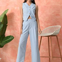 Bhuja Striped V-Neck Top With Trousers Co-Ords-40