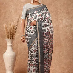 Ramraj Checked Zari Geometric Printed Ikat Saree-15