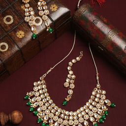 YouBella Gold-Plated Artificial Stones Studded & Beaded Jewellery Set With Maang Tika-picture-37