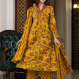 Badrika Women Floral Printed Regular Gotta Patti Pure Cotton Kurta with Trousers & With Dupatta-picture-18