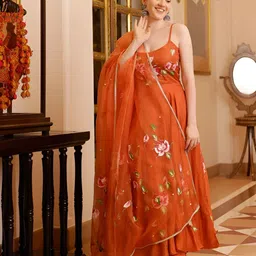 Brand Hill Women Floral Printed Regular Chanderi Silk Kurta with Trousers & With Dupatta-picture-22