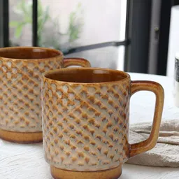 BODHI HOUSE Brown 2 Pieces Textured Glossy Microwave Safe Mugs 275 ml-9