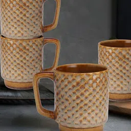 BODHI HOUSE Brown 4 Pieces Textured Glossy Microwave Safe Mugs 275 ml-28