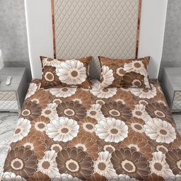 Star Weaves Brown & White Floral Cotton 350 TC Queen Bedsheet Set 1.52 m x 1.98 m-19
