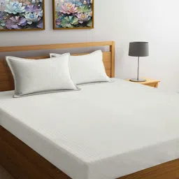 FABINALIV Cream-Coloured Striped 300 TC King Bedsheet with 2 Pillow Covers-image-50