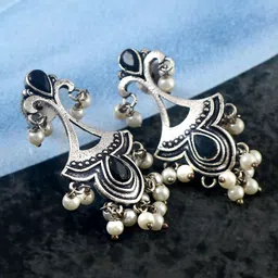 Tanusha Jewels Silver Plated Artificial Stone Studded Contemporary Jhumkas-image-98