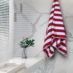 Kuber Industries Red & White Striped 400 GSM Cotton Super Absorbent Bath Towel-5