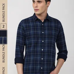 VAN HEUSEN DENIM LABS Men Pack Of 2 Tartan Checks Pure Cotton Casual Shirt-image-46