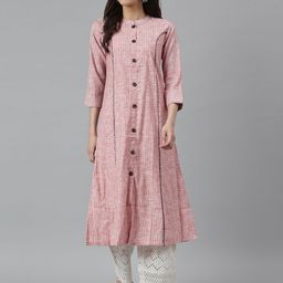 DECKEDUP Women Red Geometric Checked Kurta-19