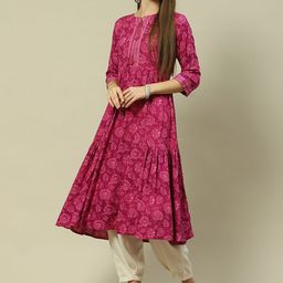 Rangriti Floral Printed A-Line Kurta-image-1