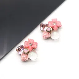 KRENOZ Gold-Plated Artificial Stones Studded And Beaded Floral Shaped Studs-image-31