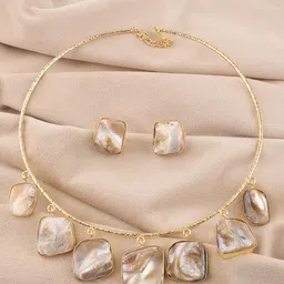 OZANOO Gold-Plated Stones Studded Necklaces And Earrings-23