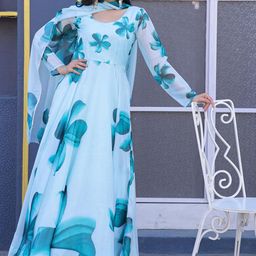 Krunal Raiyani Women Floral Printed Maxi Dress With Dupatta-image-100