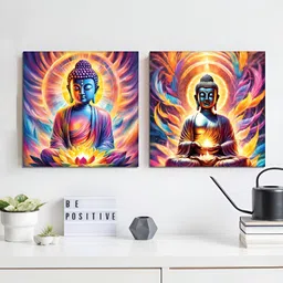RANDOM Purple & Yellow 2 Pieces Lord Buddha Canvas Wall Art-12