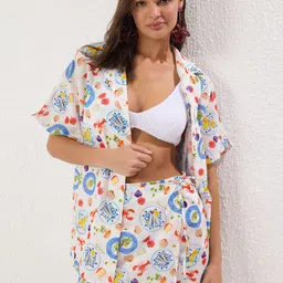 Trendyol Abstract Printed Pure Cotton Shirt With Skirts-14