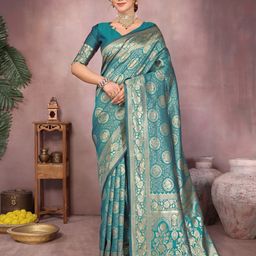 Varanga Woven Design Zari Silk Blend Banarasi Saree-picture-23