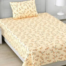 Bedbathandbliss Yellow Floral 300 TC Single Bedsheet with 1 Pillow Covers-picture-46