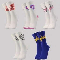TRAZO Women Pack Of 5 Self Design Calf-Length Socks-29