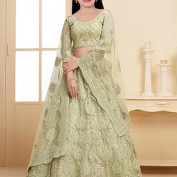 BAESD Girls Embroidered Thread Work Semi-Stitched Lehenga & Unstitched Blouse With Dupatta-image-31