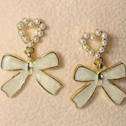 Lady Raiment Women White Artificial Beads Alloy Heart & Cross Shape Stud Earrings-14