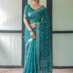 SGF11 Floral Pure Linen Handloom Saree-15
