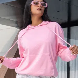 The Roadster Lifestyle Co. Women Oversized Cotton Fleece Hooded Pullover Sweatshirt-image-37