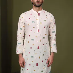 KISAH Embroidered Mandarin Collar Cotton Straight Kurta-image-52