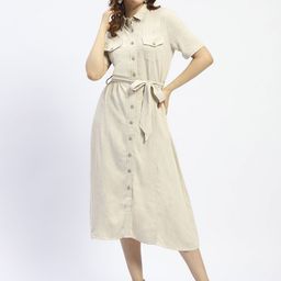 Madame Solid Shirt Midi Dress-image-64