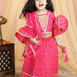kidcetra Girls Bandhini Printed Gotta Patti Ready to Wear Lehenga & Blouse With Dupatta-picture-55
