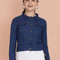 DIMPY GARMENTS Plus Size Women Solid Lightweight Denim Jacket-image-86