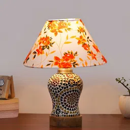 Aura White Traditional Frustum Shaped Wooden & Mosaic Glass Table Lamp-picture-16