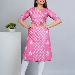 RIAANA Floral Printed Round Neck Straight Kurta-picture-32