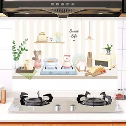 Jaamso Royals Beige Printed Kitchen Oil Proof Backsplash Self Adhesive Wall Sticker-34