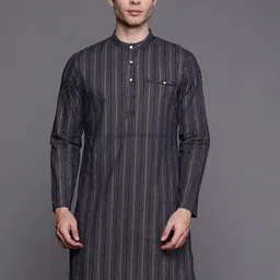Indo Era Ethnic Motifs Printed Thread Work Cotton Mandarin Collar Straight Kurta-picture-9