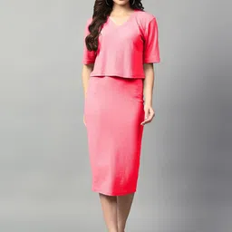 Kotty Pink V-Neck Short Sleeves Top With Skirt-image-15