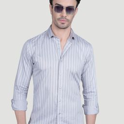 ALMATY Noel Comfort Vertical Striped Spread Collar Slim Fit Cotton Shirt-image-66