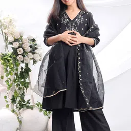 BAESD Girls Embroidered Regular Sequinned Kurta with Palazzos & With Dupatta-picture-11