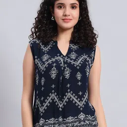 VELDRESS Women Printed Mandarin Collar Top-picture-2