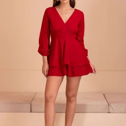 DESIGNS BY QUEEN BEE Puff Sleeve Georgette Fit & Flare Dress-image-3