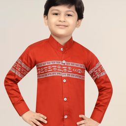 FASHION GRAB Boys Classic Regular Fit Band Collar Horizontal Striped Cotton Casual Shirt-image-82