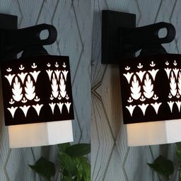 Gojeeva Black & White 2 Pieces Textured Wooden Square Shaped Wall Lamps-picture-11