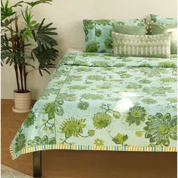 FREEDOM TREE Vidari Green Printed Pure Cotton Double Bedcover-56