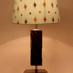 foziq Brown & Blue Printed Wooden Table Lamp-35