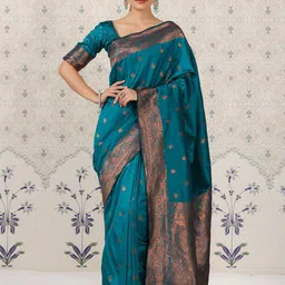 Ode by House of Pataudi Ethnic Motifs Zari Pure Silk Banarasi Saree-image-83
